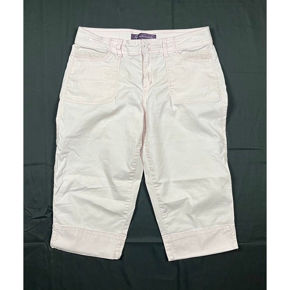 Gloria Vanderbilt Alicia Capris Womens Size 10 Pink Cropped Pants Embroidered